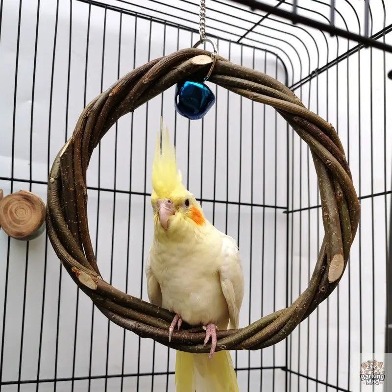 Bird Standing Frame Rattan Ring Chewing Toy Bird Cage Barking Mad