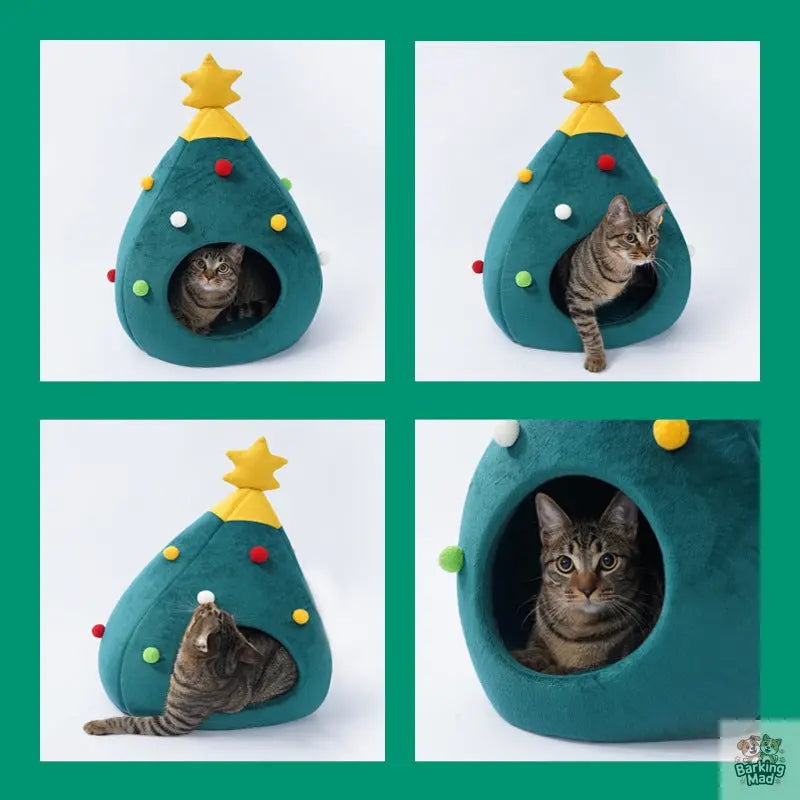 Pet Christmas Tree Cat Cat Bed Cat Mat Kennel Felt Litter Cat Supplies Barking Mad