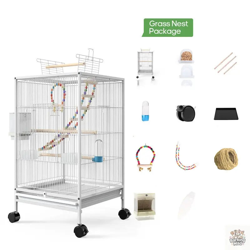Parrot Xuanfeng Bird Cage With Feeder Toy Grass Nest Breeding Box Barking Mad