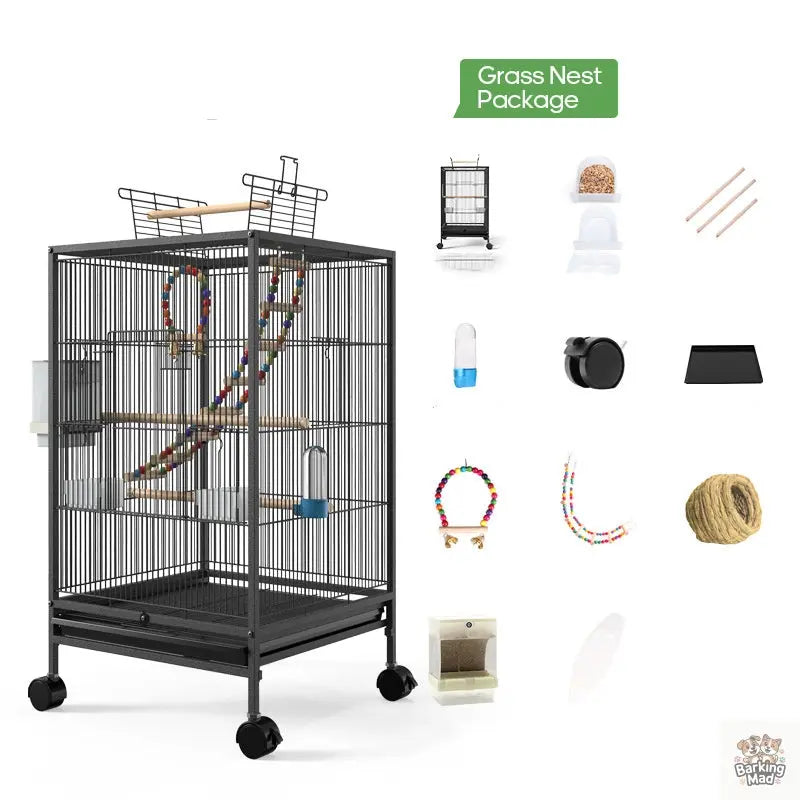 Parrot Xuanfeng Bird Cage With Feeder Toy Grass Nest Breeding Box Barking Mad