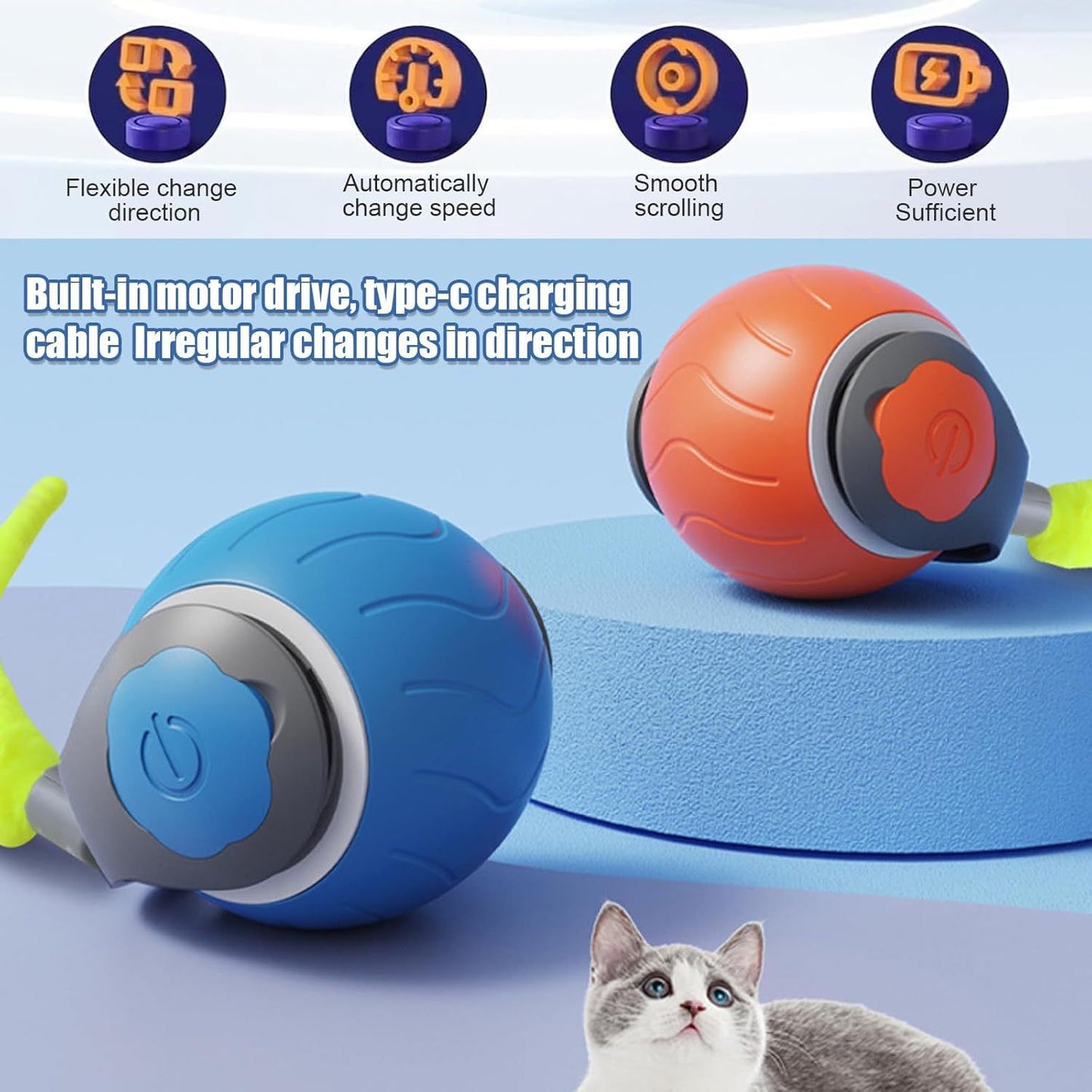 Speedy Tail Cat Toy,Interactive Cat Toy For Indoor Cats,Cat Ball Toy,Interactive Cat Toy Ball,Two Speed Adjustment,USB Rechargeable Barking Mad