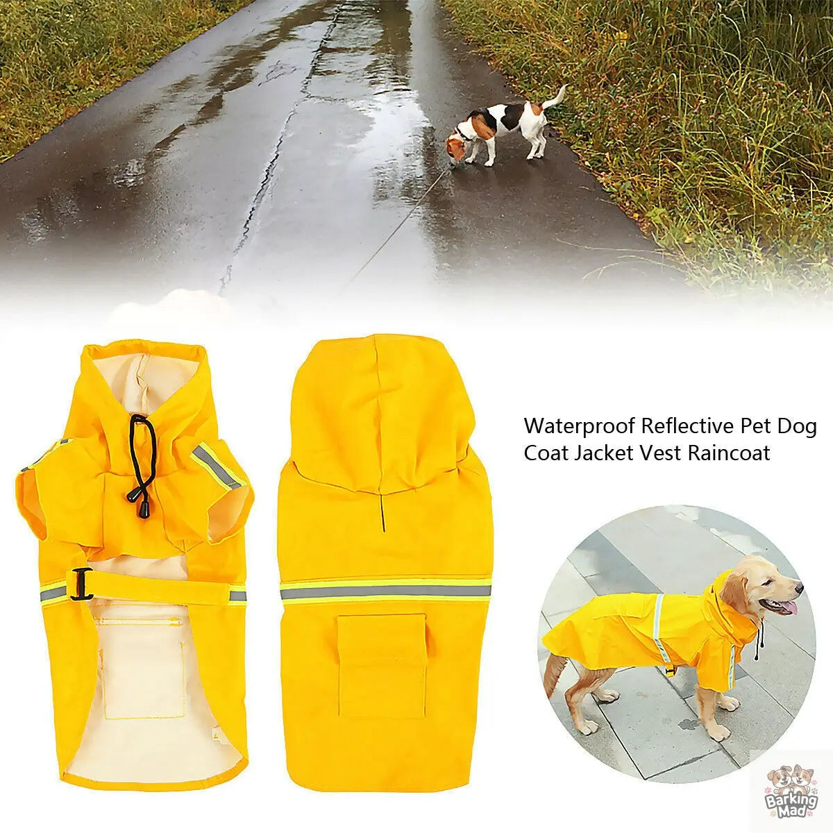 Dog Raincoat,Waterproof Dog Rain Jacket With Safety Reflective Stripe,Hooded Slicker Dachshund Doggy Dog Poncho With Leash For Dogs And Puppies Barking Mad