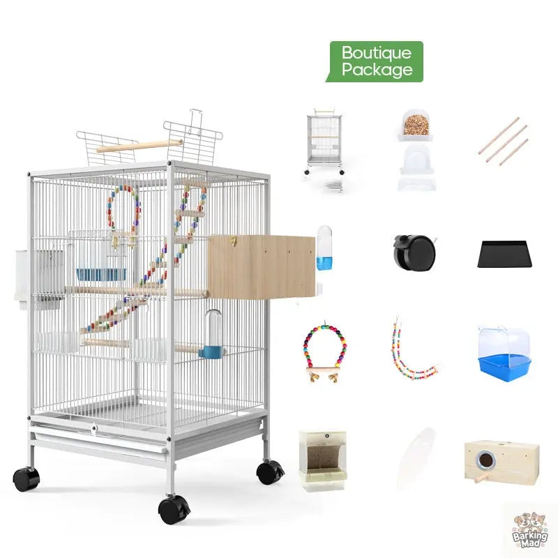 Parrot Xuanfeng Bird Cage With Feeder Toy Grass Nest Breeding Box Barking Mad