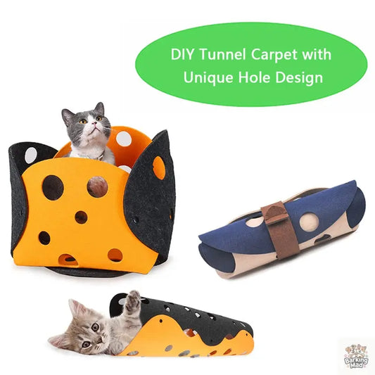 Cat Tunnel Cat Toy Felt Pom Splicing Deformable Kitten Nest Collapsible Tube House Tunnel Interactive Pet Toy Cat Accessories - Barking Mad