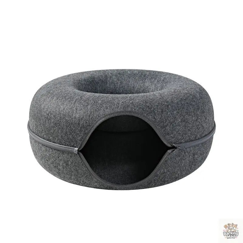 Four Seasons Available Cat Nest Round Woolen Felt Pet Dual-use Cat Nest Tunnel Interactive Training Toy Grey Felt Cat Nest - Barking Mad