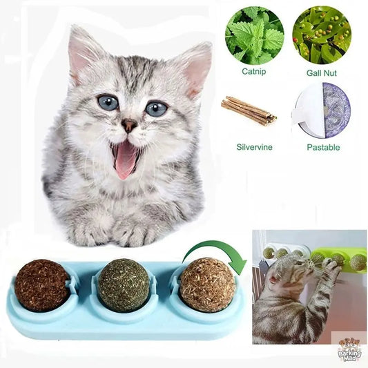 3pcs  Lot Self-adhesive Rotated Catnip Lick Ball - Barking Mad