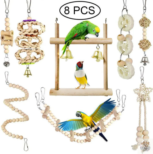 Parrot Chewing Toy Bird Toy Log Swing Set Of 8 Barking Mad
