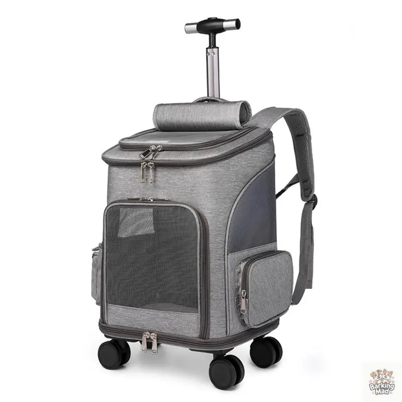 Portable Folding Trolley Pet Backpack Traveling Cat Backpack With Universal Wheel Trolley Pet Bag - Barking Mad