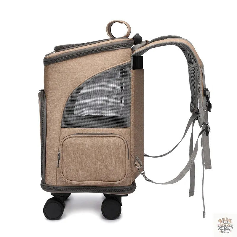 Portable Folding Trolley Pet Backpack Traveling Cat Backpack With Universal Wheel Trolley Pet Bag - Barking Mad