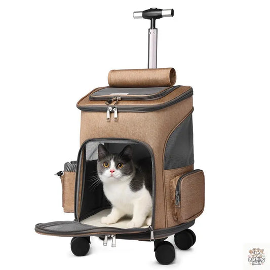 Portable Folding Trolley Pet Backpack Traveling Cat Backpack With Universal Wheel Trolley Pet Bag - Barking Mad