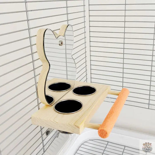 Parrot Puzzle Bird Toy Grinding Claw Stand Stainless Steel Food Cup Mirror Barking Mad