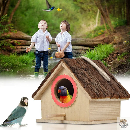 Bird House Bird Nest Outdoor Tree Parrot Breeding Box Barking Mad