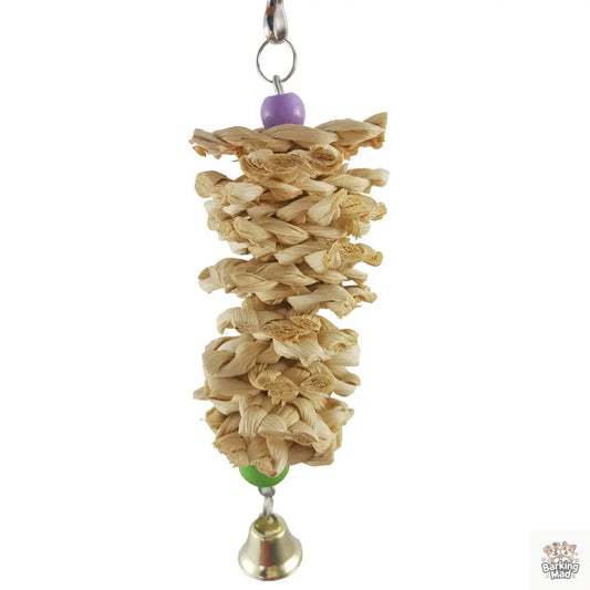 Bird Parrot Toy With Bell Natural Wooden Grass Bite Hanging Cage Barking Mad