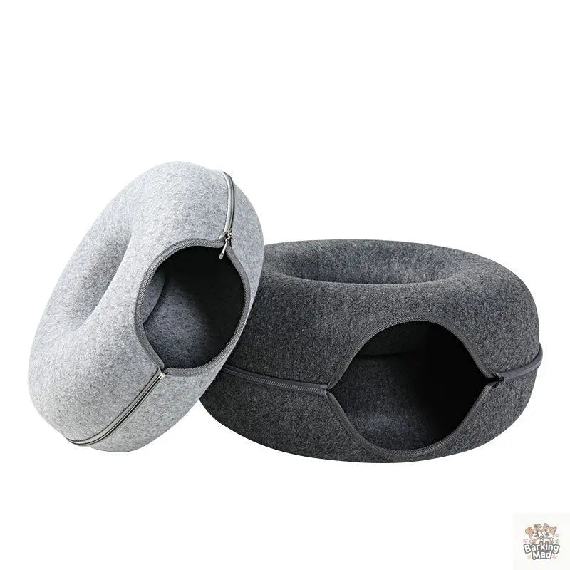 Four Seasons Available Cat Nest Round Woolen Felt Pet Dual-use Cat Nest Tunnel Interactive Training Toy Grey Felt Cat Nest - Barking Mad