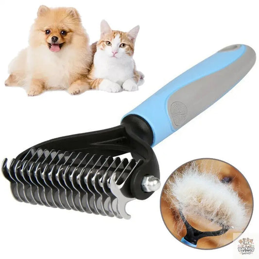 Grooming Brush For Pet Dog Cat Deshedding Tool Rake Comb Fur Remover Reduce 2-Side Dematting Tool For Dogs Cats Pets Grooming Brush Double Sided Shedding And Dematting Undercoat Rake Hair Removal Comb Barking Mad