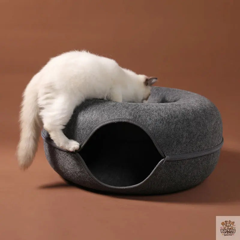 Four Seasons Available Cat Nest Round Woolen Felt Pet Dual-use Cat Nest Tunnel Interactive Training Toy Grey Felt Cat Nest - Barking Mad