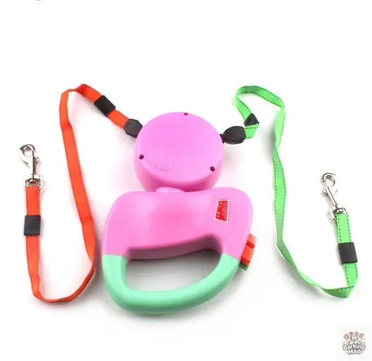 Retractable Dual Pet Dog Walking Leash Barking Mad