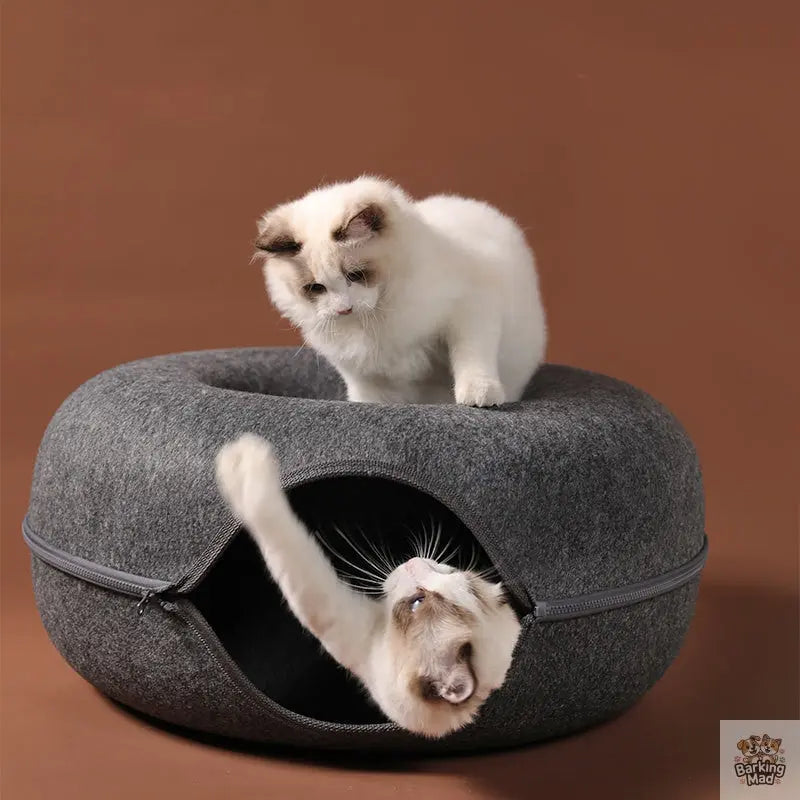 Four Seasons Available Cat Nest Round Woolen Felt Pet Dual-use Cat Nest Tunnel Interactive Training Toy Grey Felt Cat Nest - Barking Mad