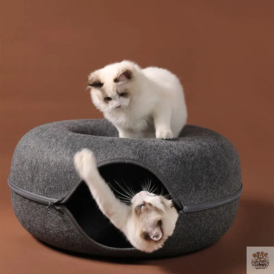 Four Seasons Available Cat Nest Round Woolen Felt Pet Dual-use Cat Nest Tunnel Interactive Training Toy Grey Felt Cat Nest - Barking Mad