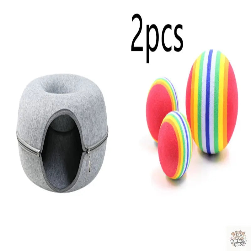Four Seasons Available Cat Nest Round Woolen Felt Pet Dual-use Cat Nest Tunnel Interactive Training Toy Grey Felt Cat Nest - Barking Mad