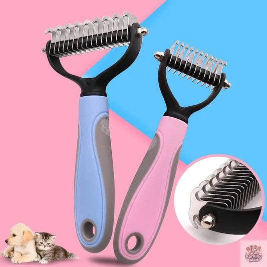 Stainless Double-sided Pet Brush Hair Removal Comb Grooming Dematting Dog Grooming Shedding Tools Barking Mad