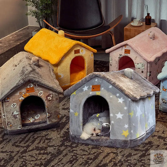 Foldable Dog House Pet Cat Bed Winter Dog Villa Sleep Kennel Removable Nest Warm Enclosed Cave Sofa Pets Supplies Barking Mad