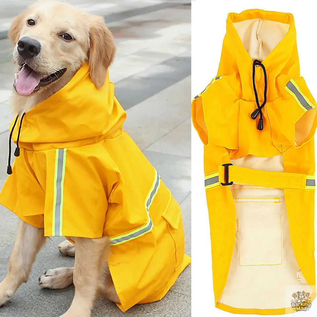 Dog Raincoat,Waterproof Dog Rain Jacket With Safety Reflective Stripe,Hooded Slicker Dachshund Doggy Dog Poncho With Leash For Dogs And Puppies Barking Mad