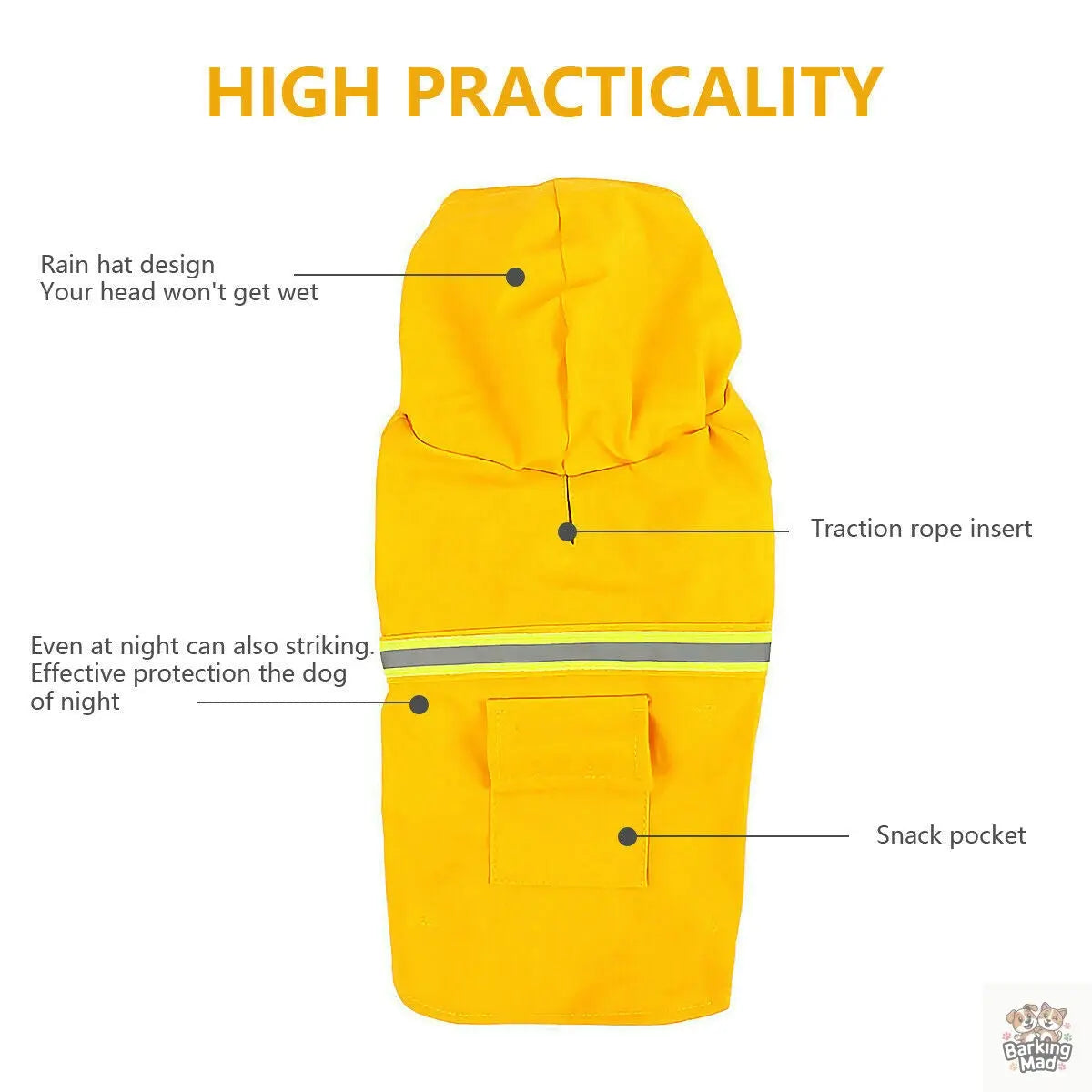Dog Raincoat,Waterproof Dog Rain Jacket With Safety Reflective Stripe,Hooded Slicker Dachshund Doggy Dog Poncho With Leash For Dogs And Puppies Barking Mad