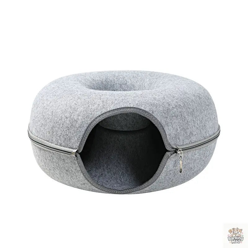 Four Seasons Available Cat Nest Round Woolen Felt Pet Dual-use Cat Nest Tunnel Interactive Training Toy Grey Felt Cat Nest - Barking Mad