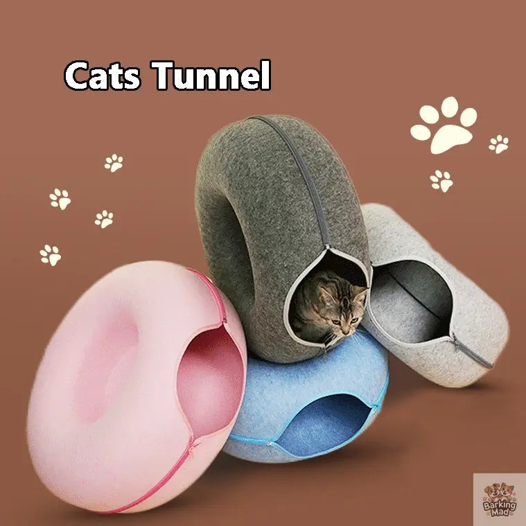 Four Seasons Available Cat Nest Round Woolen Felt Pet Dual-use Cat Nest Tunnel Interactive Training Toy Grey Felt Cat Nest - Barking Mad