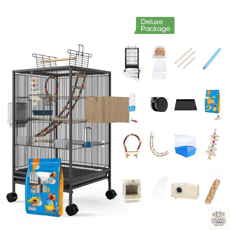 Parrot Xuanfeng Bird Cage With Feeder Toy Grass Nest Breeding Box Barking Mad