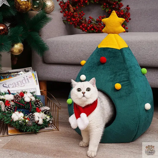 Pet Christmas Tree Cat Cat Bed Cat Mat Kennel Felt Litter Cat Supplies Barking Mad