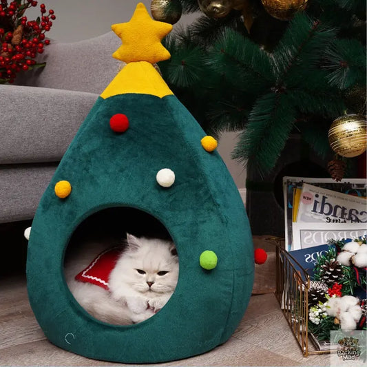 Pet Christmas Tree Cat Cat Bed Cat Mat Kennel Felt Litter Cat Supplies Barking Mad