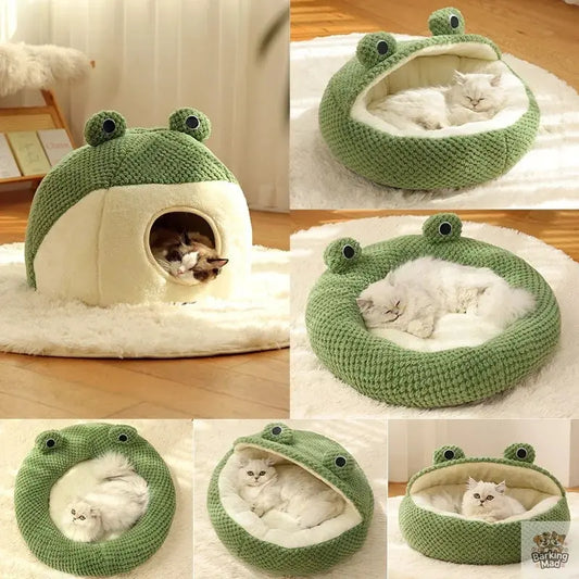 Pet Cat Dog Nest Little Frog Series Warm Plush Mat Autumn Winter Pet House Full Package Nest For Small Cats Dogs Within 5KG Barking Mad