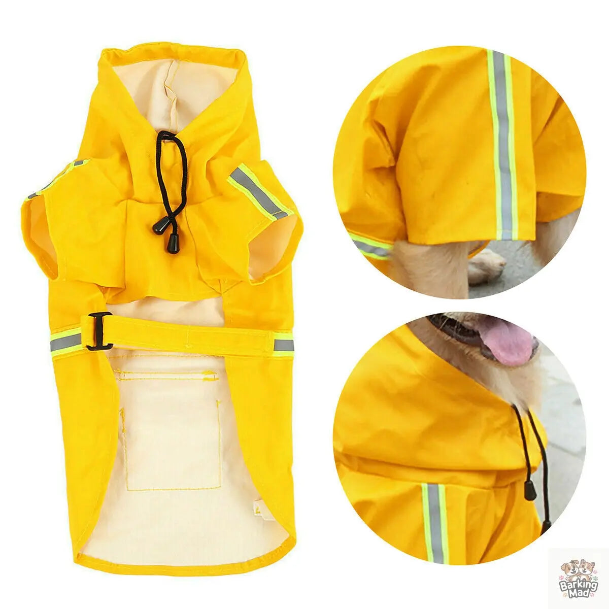 Dog Raincoat,Waterproof Dog Rain Jacket With Safety Reflective Stripe,Hooded Slicker Dachshund Doggy Dog Poncho With Leash For Dogs And Puppies Barking Mad