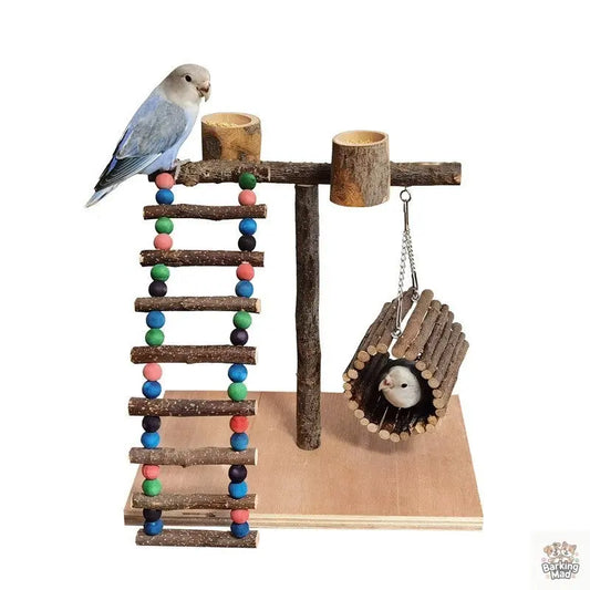 Solid Wood Parrot Station Frame Training Bird Shelf Parrot Toys Barking Mad
