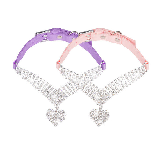 Shiny Rhinestone Pet Suede Soft Love Love Diamond Cat Collar Barking Mad
